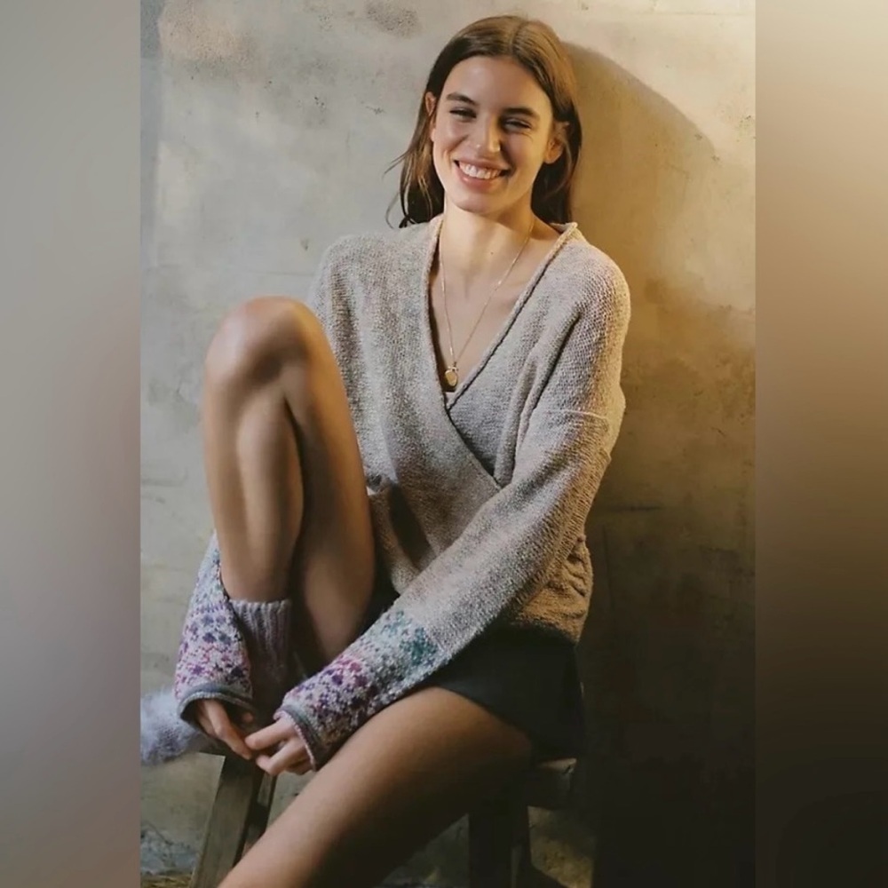 Anthropologie Pilcro Drew Surplice Beige Patterned Women's Sweater Size 1X - Picture 11 of 12